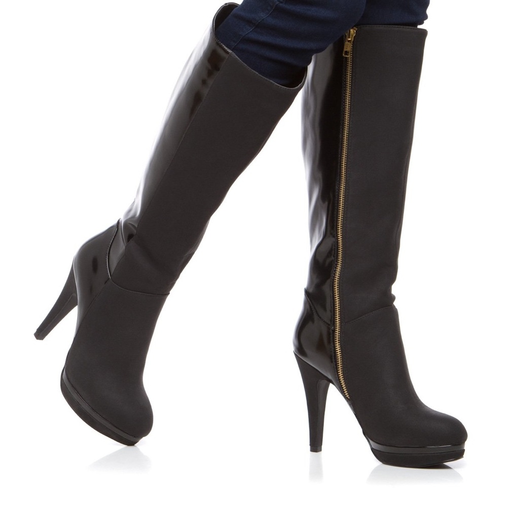 SHOEDAZZLE - Muriel - matte and shiny - tall boot - gold zipper